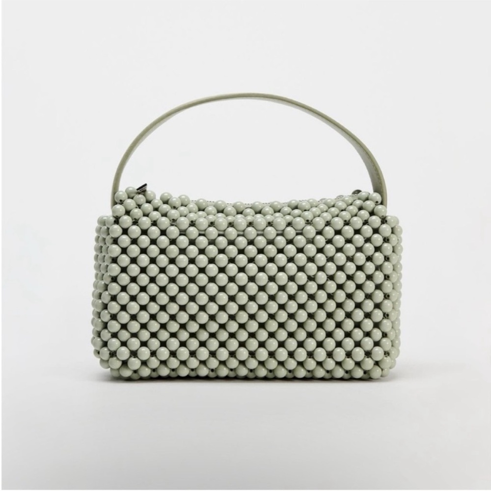 Zara Beaded Crossbody Bag in sage green